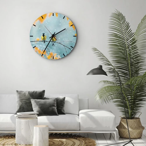 Reloj de pared - Reloj de vidrio - Cotilleo de pájaros - 30x30 cm