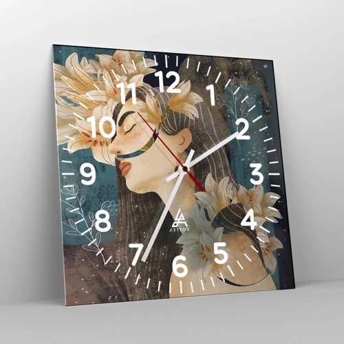 Reloj de pared - Reloj de vidrio - Cuento de princesa con lirios - 30x30 cm