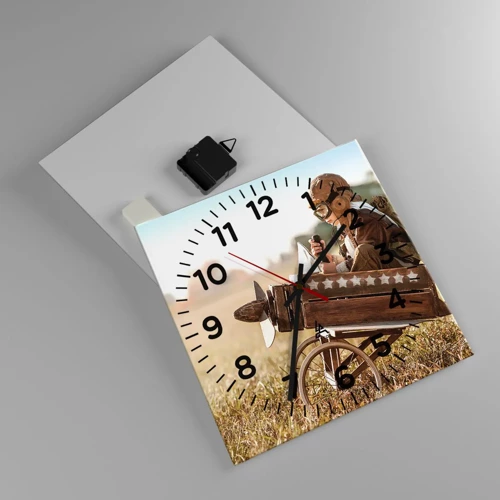 Reloj de pared - Reloj de vidrio - Despegue hacia un sueño - 30x30 cm