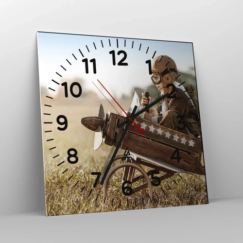 Reloj de pared - Reloj de vidrio - Despegue hacia un sueño - 30x30 cm