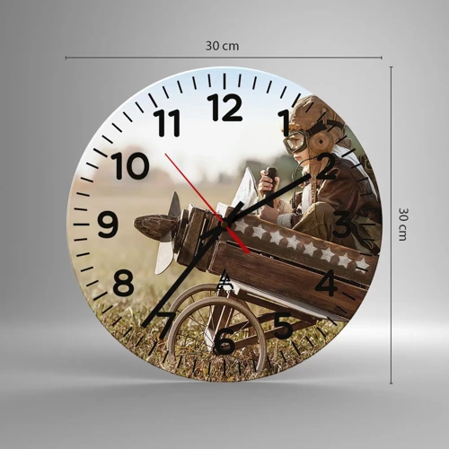 Reloj de pared - Reloj de vidrio - Despegue hacia un sueño - 30x30 cm