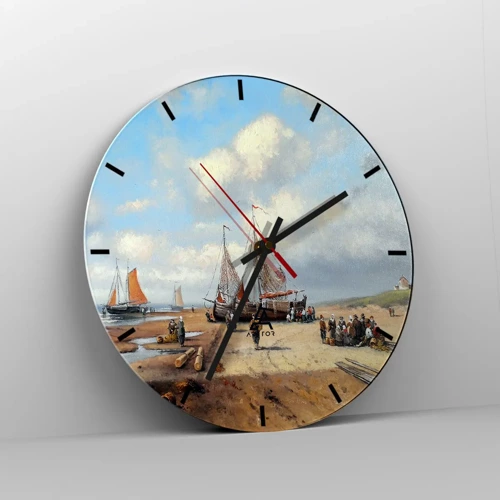 Reloj de pared - Reloj de vidrio - Después de una pesca exitosa - 30x30 cm