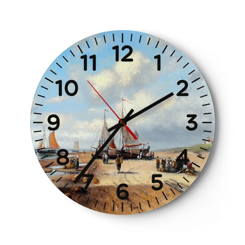 Reloj de pared - Reloj de vidrio - Después de una pesca exitosa - 30x30 cm