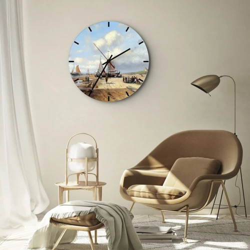 Reloj de pared - Reloj de vidrio - Después de una pesca exitosa - 30x30 cm