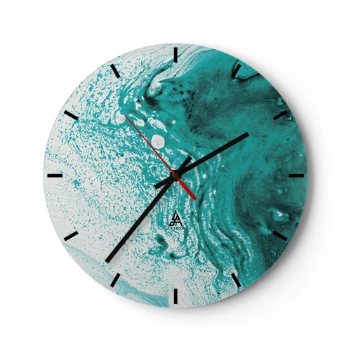 Reloj de pared - Reloj de vidrio - Disolución en blanco y turquesa - 30x30 cm