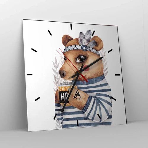 Reloj de pared - Reloj de vidrio - Dulce oso - 30x30 cm