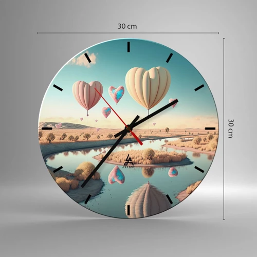 Reloj de pared - Reloj de vidrio - El amor te hace volar - 30x30 cm