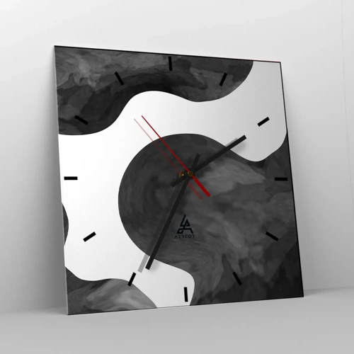 Reloj de pared - Reloj de vidrio - El blanco fluye sobre el negro - 40x40 cm