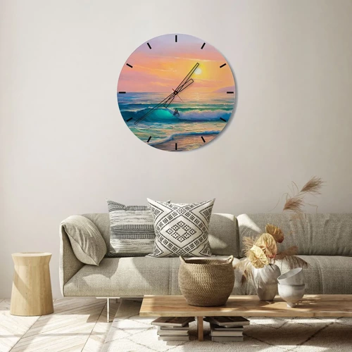 Reloj de pared - Reloj de vidrio - El canto turquesa de las olas - 30x30 cm