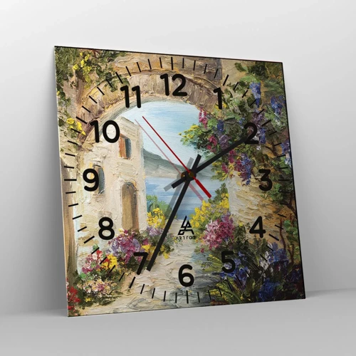 Reloj de pared - Reloj de vidrio - El encanto del paisaje costero - 40x40 cm