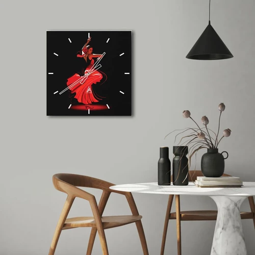 Reloj de pared - Reloj de vidrio - El espíritu ardiente del flamenco - 30x30 cm