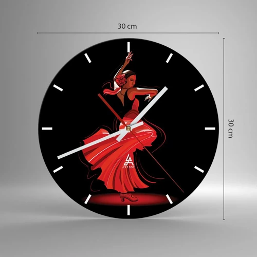 Reloj de pared - Reloj de vidrio - El espíritu ardiente del flamenco - 30x30 cm