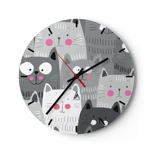 Reloj de pared - Reloj de vidrio - El mundo de los gatos - 30x30 cm