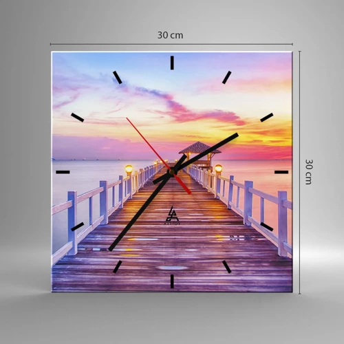 Reloj de pared - Reloj de vidrio - El silencio lila-dorado de la tarde - 30x30 cm