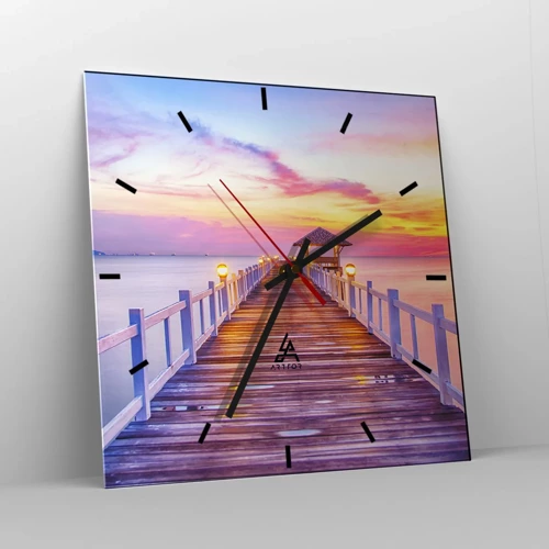 Reloj de pared - Reloj de vidrio - El silencio lila-dorado de la tarde - 30x30 cm