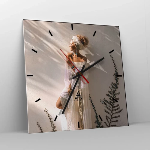 Reloj de pared - Reloj de vidrio - El sol y la joven - 40x40 cm