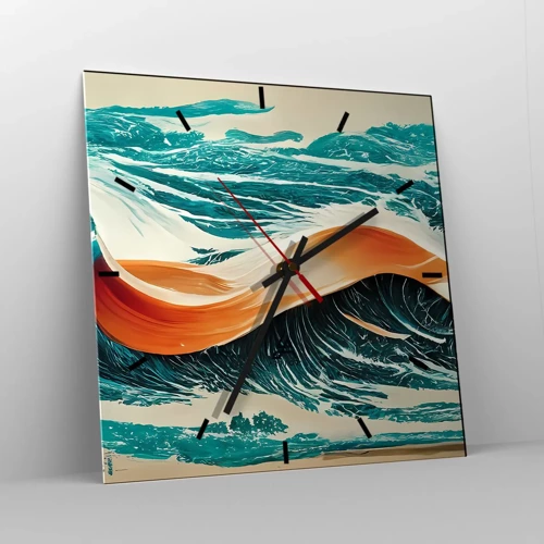 Reloj de pared - Reloj de vidrio - El sueño de un surfista - 40x40 cm