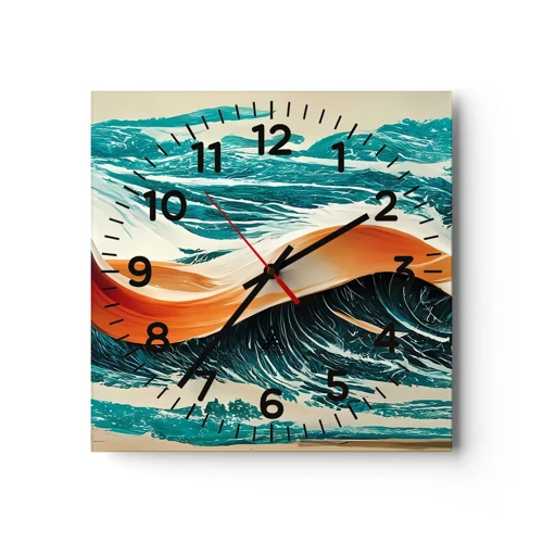 Reloj de pared - Reloj de vidrio - El sueño de un surfista - 40x40 cm