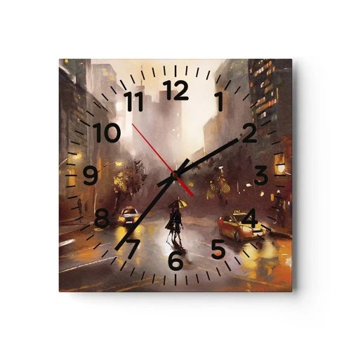 Reloj de pared - Reloj de vidrio - En las luces de Nueva York - 30x30 cm