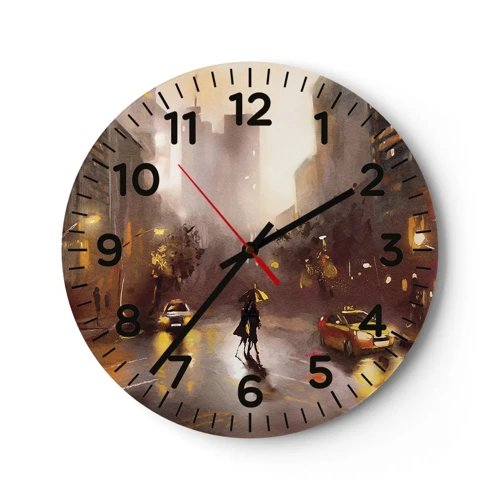 Reloj de pared - Reloj de vidrio - En las luces de Nueva York - 30x30 cm