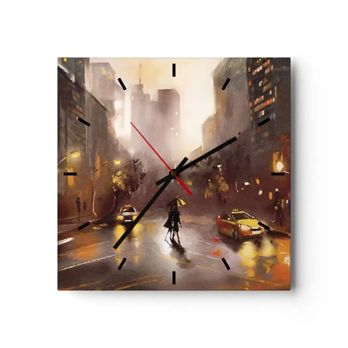 Reloj de pared - Reloj de vidrio - En las luces de Nueva York - 40x40 cm