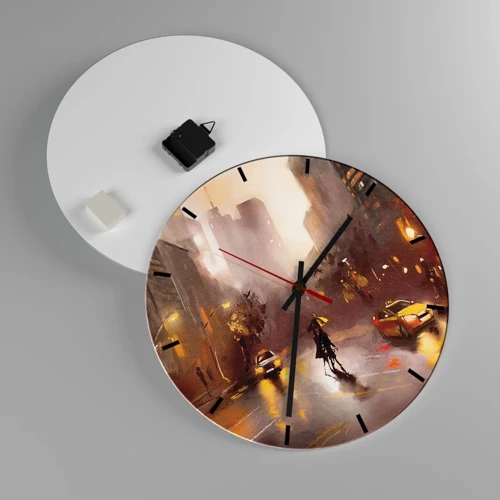Reloj de pared - Reloj de vidrio - En las luces de Nueva York - 40x40 cm