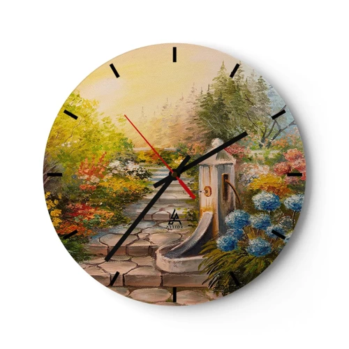 Reloj de pared - Reloj de vidrio - En plena floración - 30x30 cm