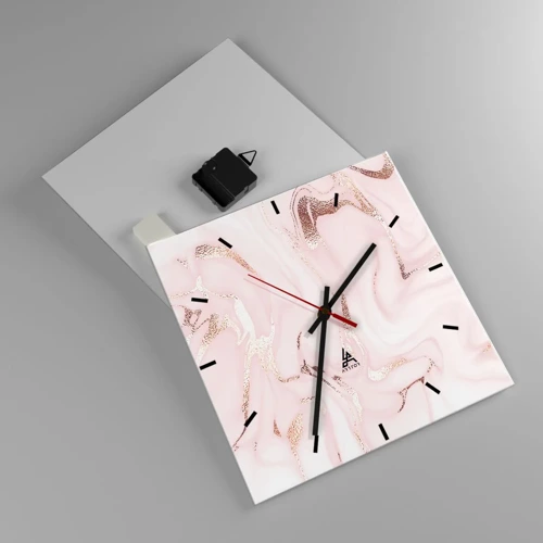 Reloj de pared - Reloj de vidrio - En rosa - 30x30 cm