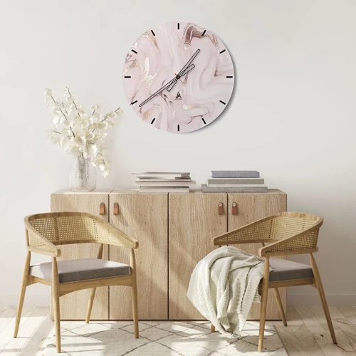 Reloj de pared - Reloj de vidrio - En rosa - 30x30 cm