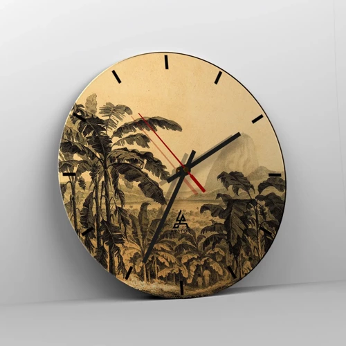 Reloj de pared - Reloj de vidrio - En un ambiente colonial - 30x30 cm