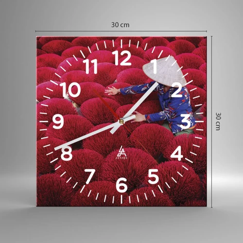 Reloj de pared - Reloj de vidrio - En un campo de arroz - 30x30 cm