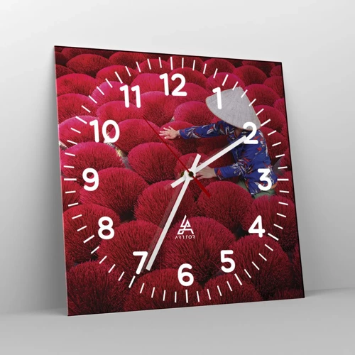Reloj de pared - Reloj de vidrio - En un campo de arroz - 30x30 cm