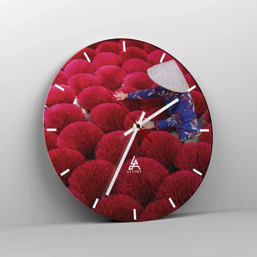 Reloj de pared - Reloj de vidrio - En un campo de arroz - 30x30 cm