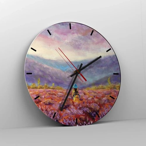 Reloj de pared - Reloj de vidrio - En un mundo de lavanda - 40x40 cm