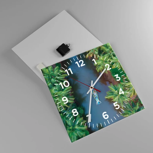 Reloj de pared - Reloj de vidrio - En un sendero tropical - 40x40 cm