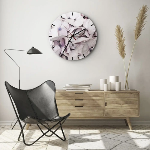 Reloj de pared - Reloj de vidrio - En un torrente de flores - 30x30 cm