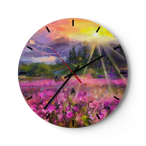 Reloj de pared - Reloj de vidrio - En un valle bajo la protección del sol - 30x30 cm