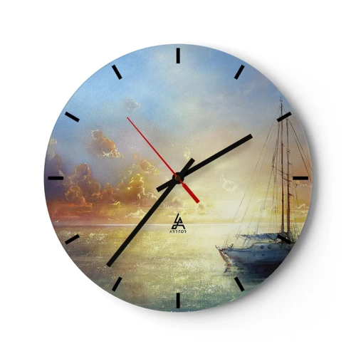 Reloj de pared - Reloj de vidrio - En una bahía dorada - 30x30 cm