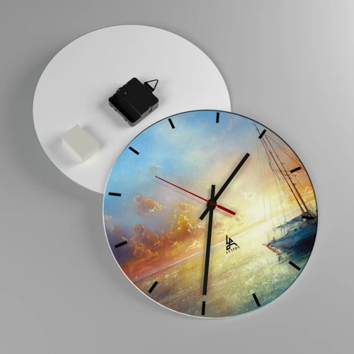 Reloj de pared - Reloj de vidrio - En una bahía dorada - 30x30 cm