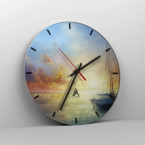 Reloj de pared - Reloj de vidrio - En una bahía dorada - 30x30 cm