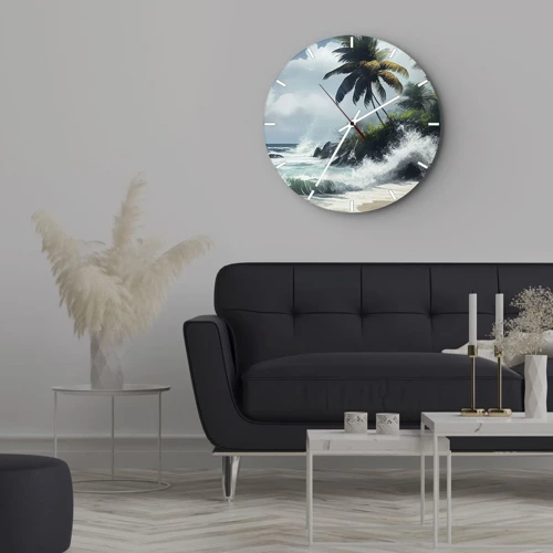 Reloj de pared - Reloj de vidrio - En una costa tropical - 40x40 cm