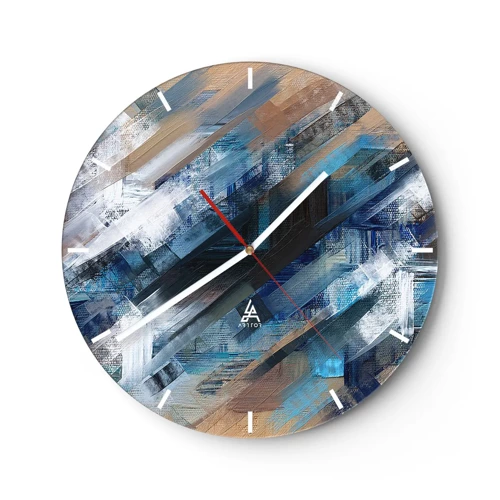 Reloj de pared - Reloj de vidrio - En una inclinación azul - 30x30 cm