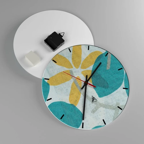 Reloj de pared - Reloj de vidrio - Entre hojas azules - 30x30 cm