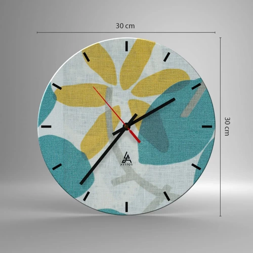 Reloj de pared - Reloj de vidrio - Entre hojas azules - 30x30 cm