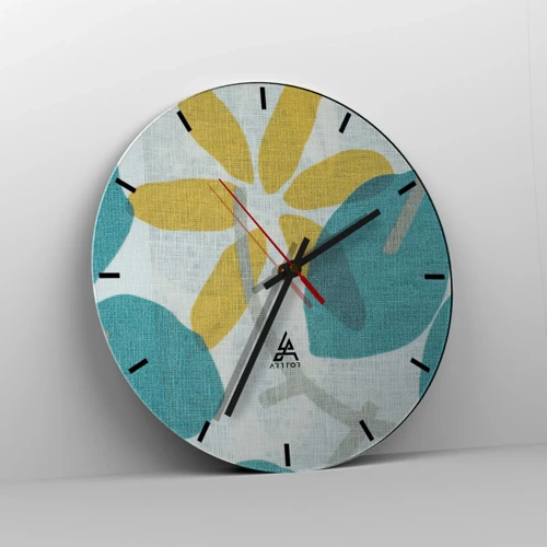 Reloj de pared - Reloj de vidrio - Entre hojas azules - 30x30 cm