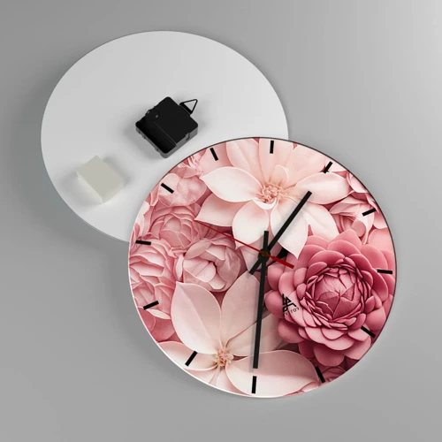 Reloj de pared - Reloj de vidrio - Entre pétalos rosas - 30x30 cm