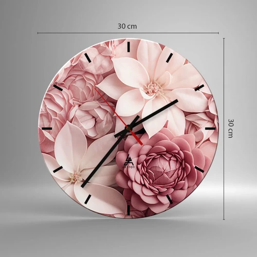 Reloj de pared - Reloj de vidrio - Entre pétalos rosas - 30x30 cm