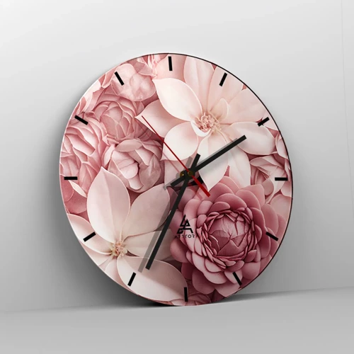 Reloj de pared - Reloj de vidrio - Entre pétalos rosas - 30x30 cm