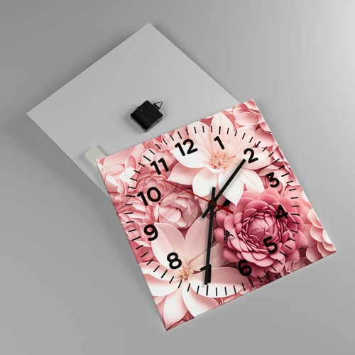 Reloj de pared - Reloj de vidrio - Entre pétalos rosas - 40x40 cm