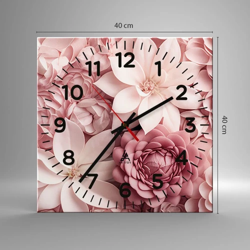 Reloj de pared - Reloj de vidrio - Entre pétalos rosas - 40x40 cm